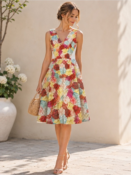 Rachel Antonoff Dresses & Skirts - NWOT Rachel Antonoff Multi-Color Carnation V-Neck Midi Dress Size 10 Fit & Flare